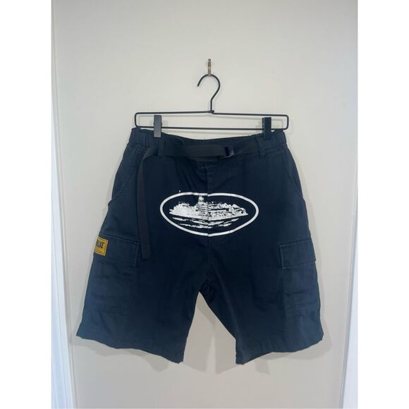 Corteiz Logo "Guerillaz" Cargo Shorts Rip-Stop Mens Black Size L - Picture 1 of 8